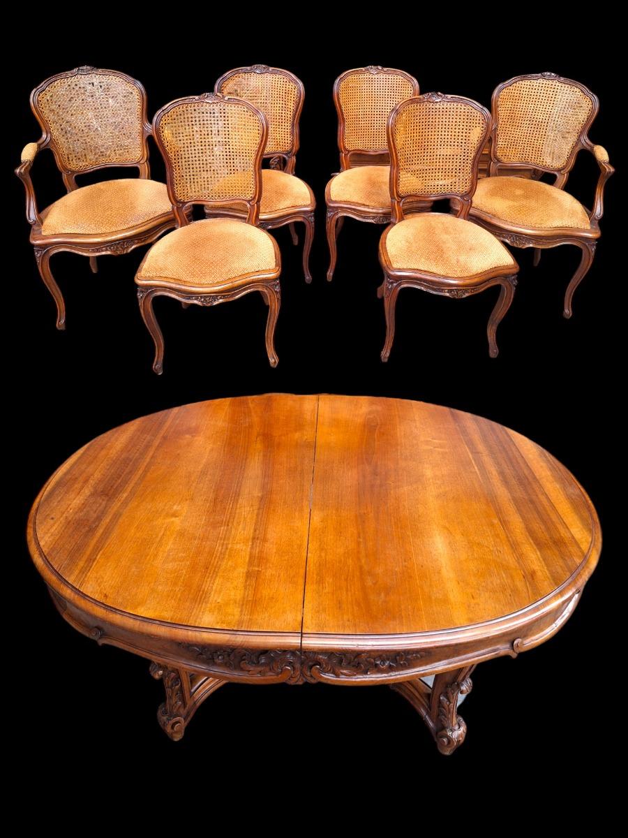 9-piece walnut dining suite in Louis XV style.