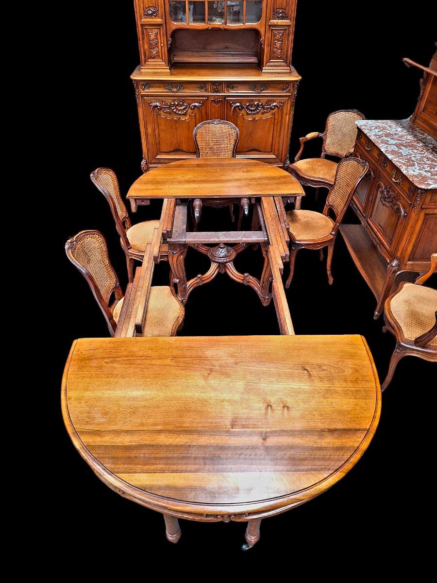 9-piece walnut dining suite in Louis XV style.