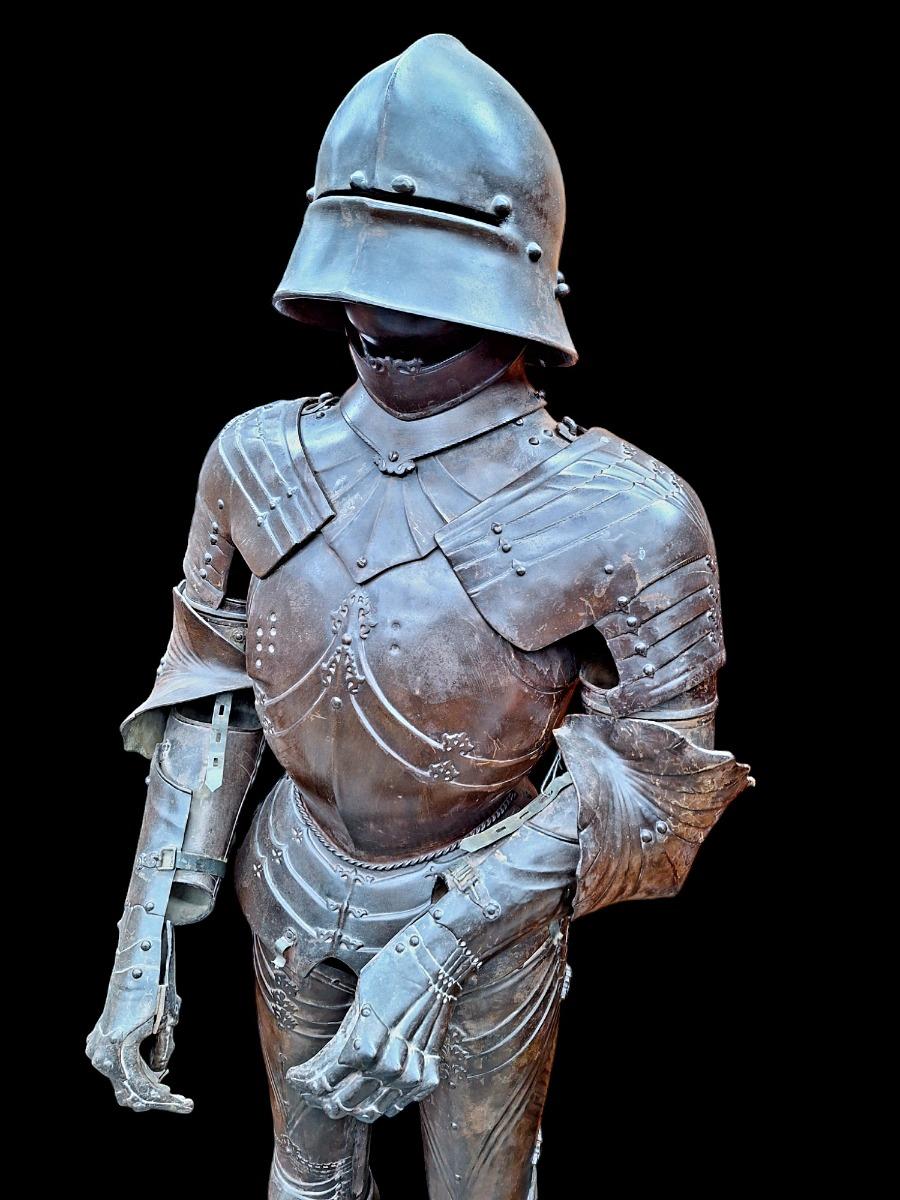 A cast iron gothic style full-size armour.