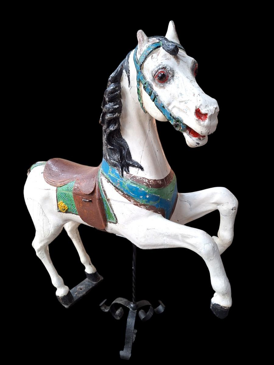 A Rearing horse in wood and polychromed for carousel by Gustave Bayol ateliers.