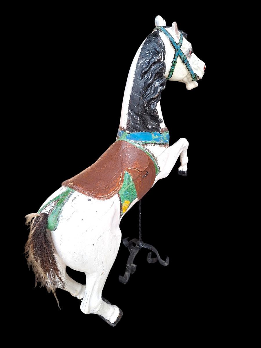 A Rearing horse in wood and polychromed for carousel by Gustave Bayol ateliers.