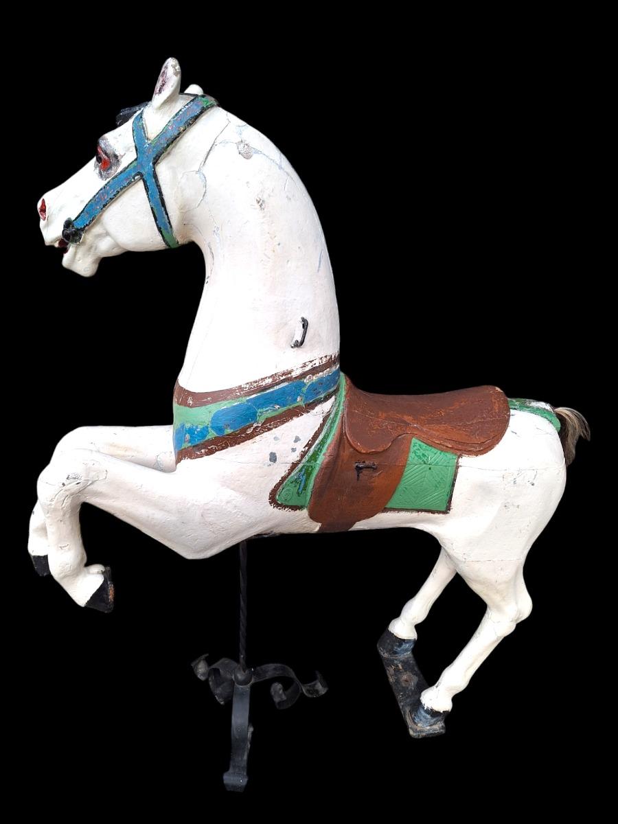 A Rearing horse in wood and polychromed for carousel by Gustave Bayol ateliers.