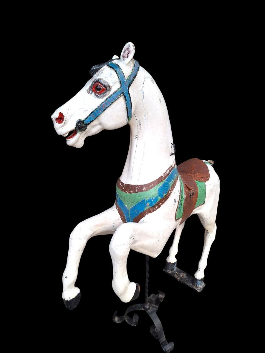 A Rearing horse in wood and polychromed for carousel by Gustave Bayol ateliers.