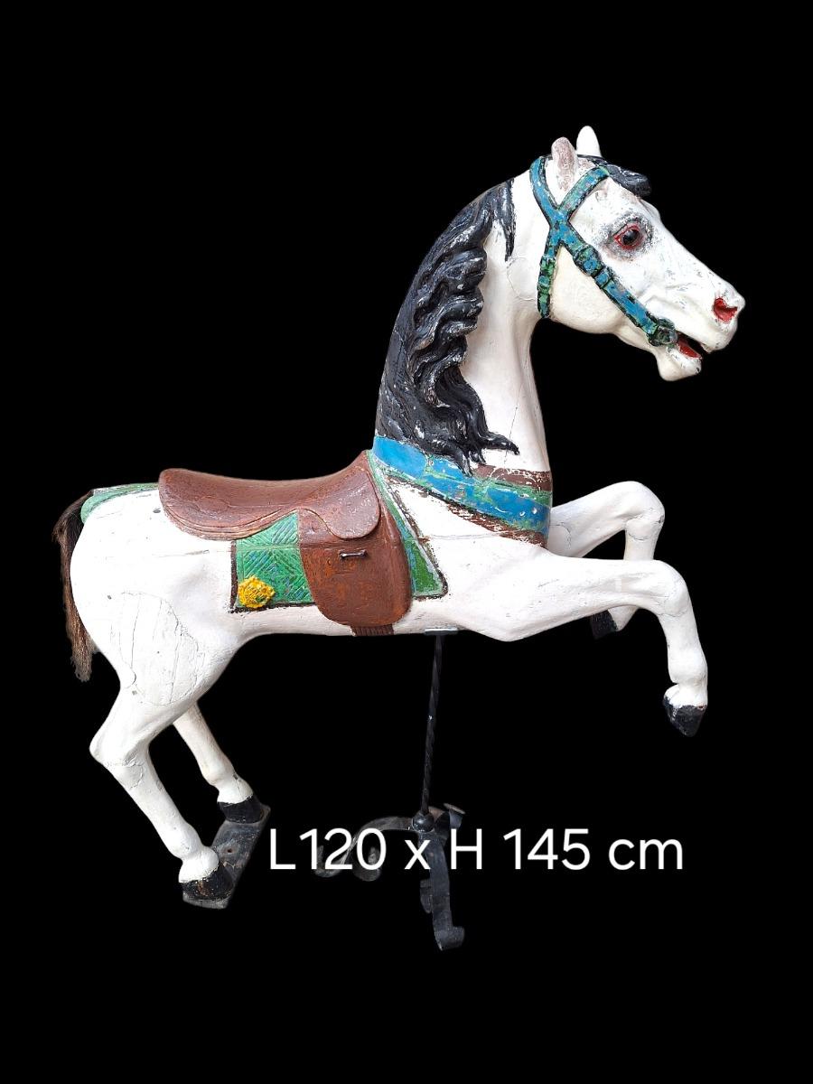 A Rearing horse in wood and polychromed for carousel by Gustave Bayol ateliers.