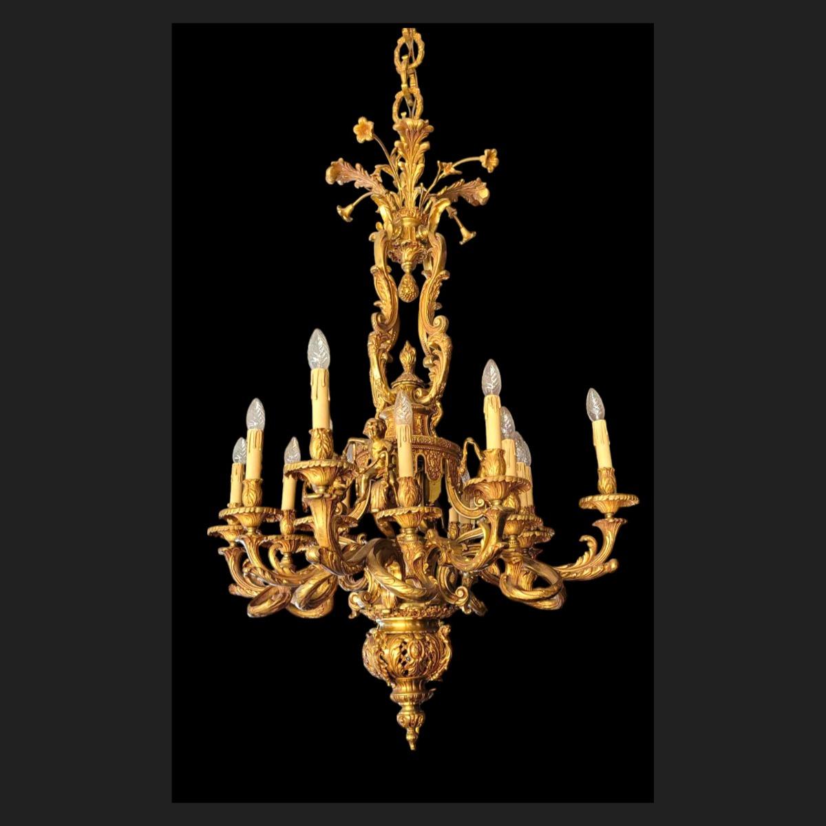 Bronze Louis XV style chandelier.