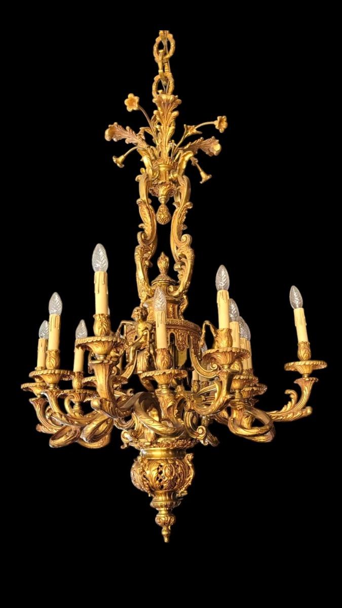 Bronze Louis XV style chandelier.