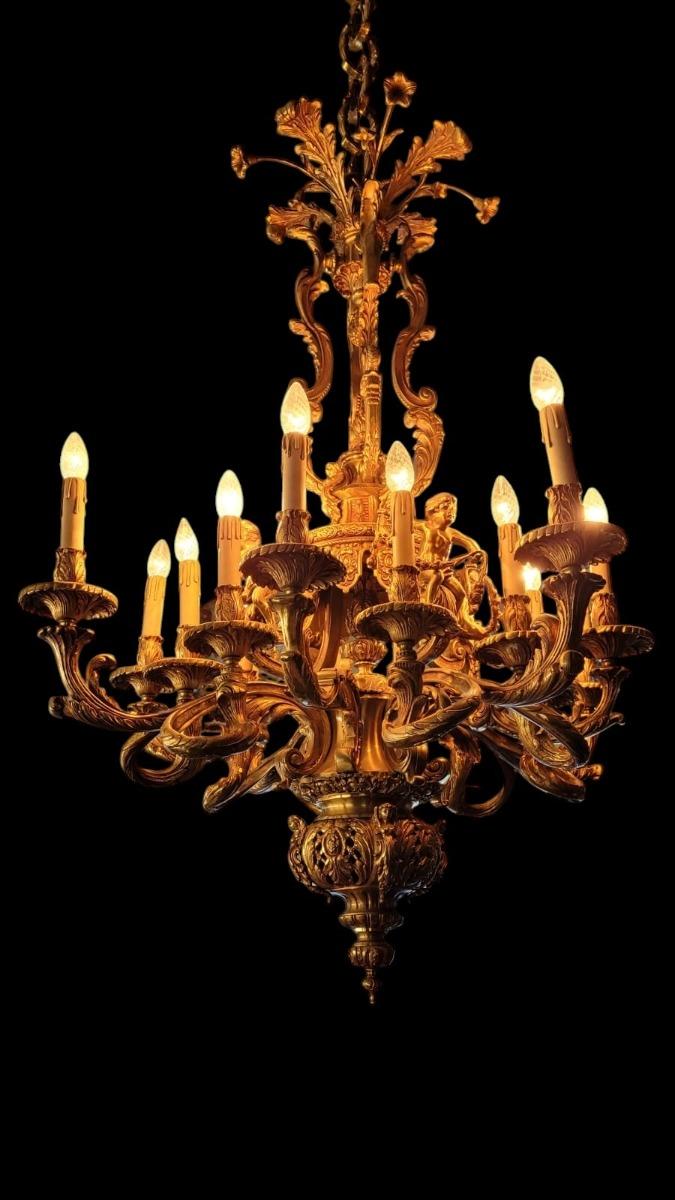 Bronze Louis XV style chandelier.