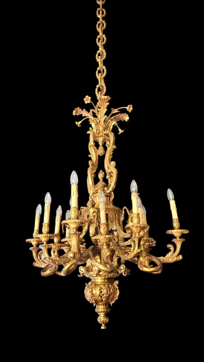 Bronze Louis XV style chandelier.