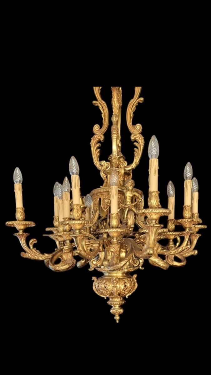 Bronze Louis XV style chandelier.