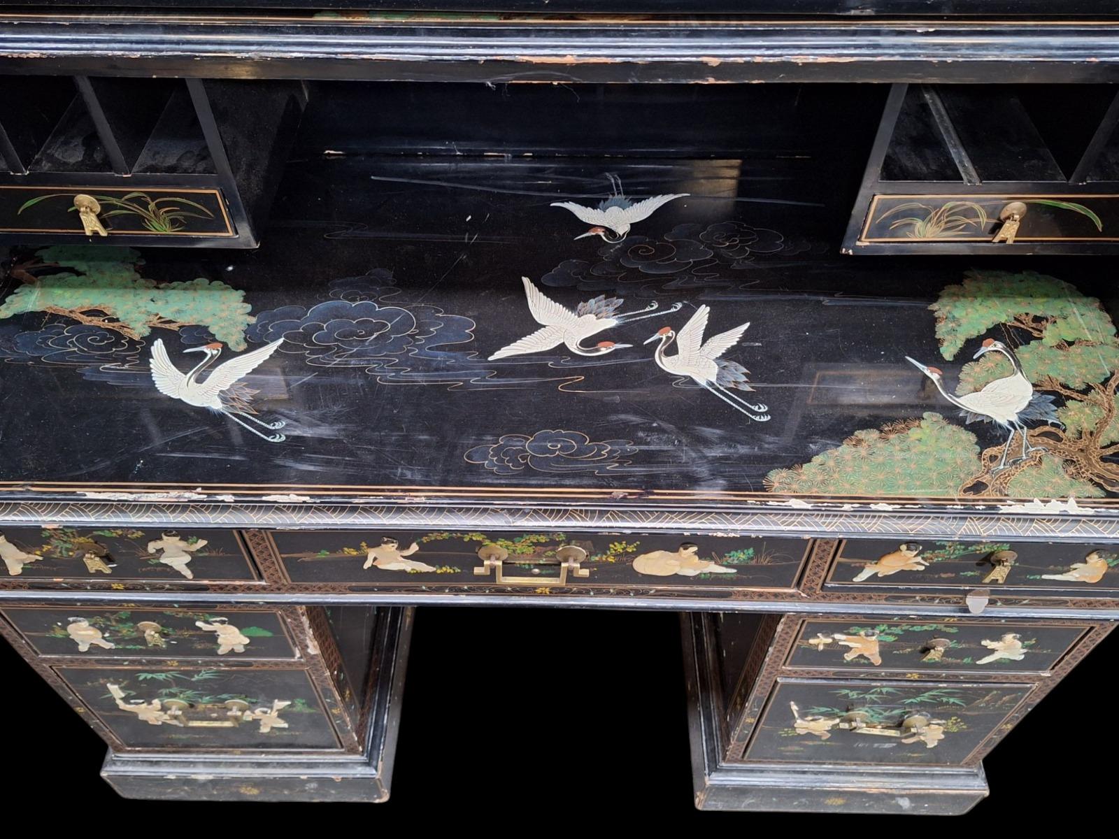 Chinese lacquered cylinder bureau