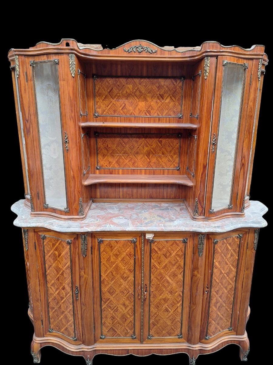 Marquetry sideboard marble topped