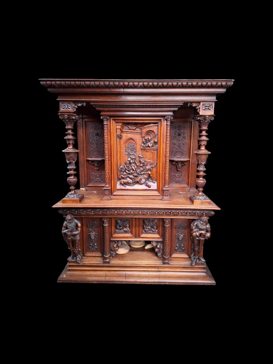 Monumental Neo-Renaissance style wallnut cabinet.