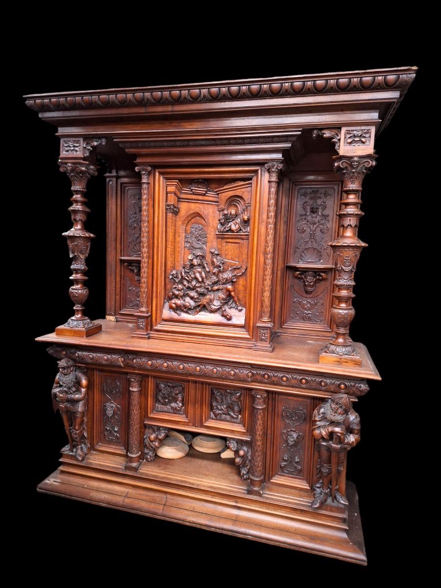 Monumental Neo-Renaissance style wallnut cabinet.