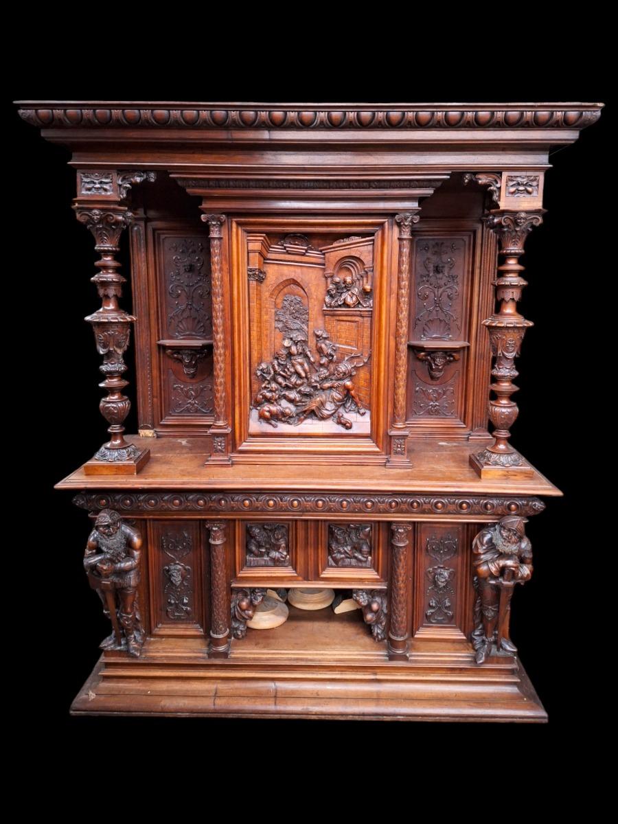 Monumental Neo-Renaissance style wallnut cabinet.