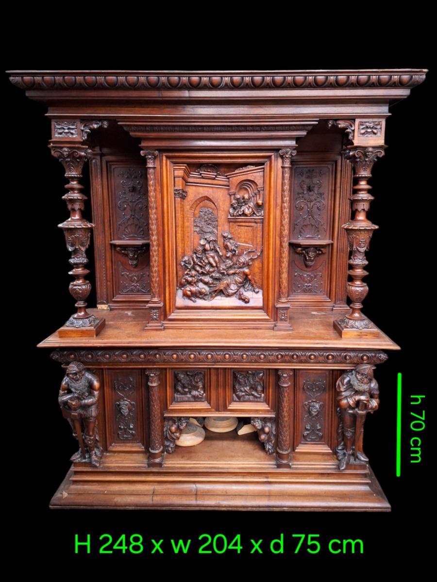 Monumental Neo-Renaissance style wallnut cabinet.