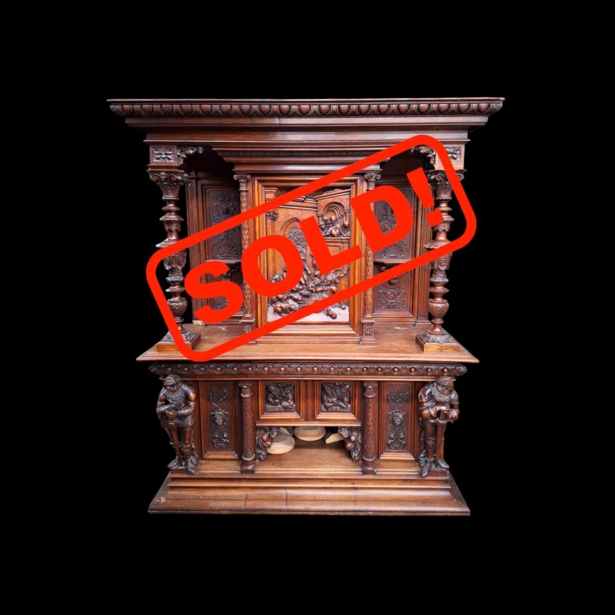 Monumental Neo-Renaissance style wallnut cabinet.