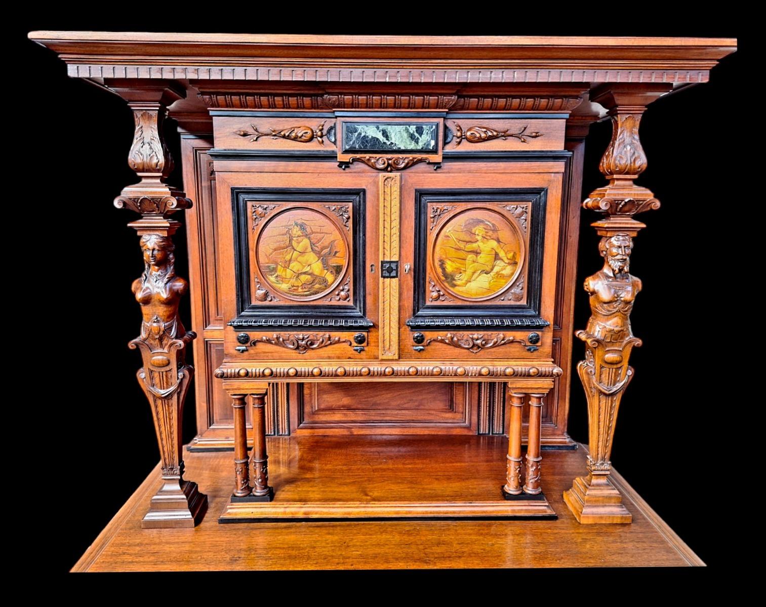 Renaissance style walnut cabinet.