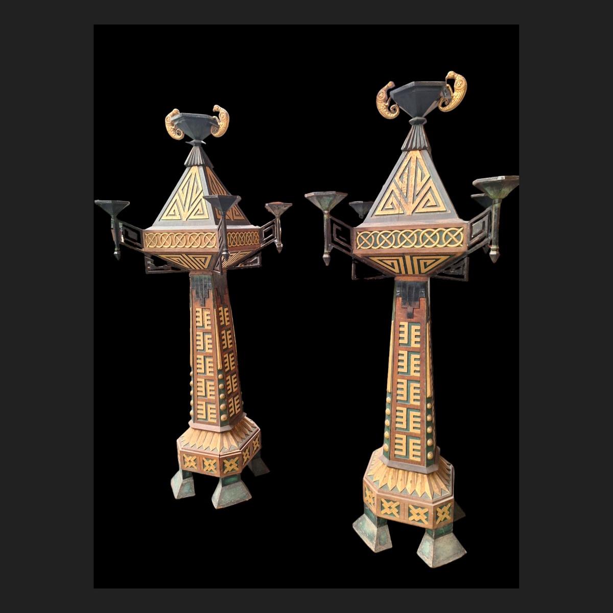 Unique pair of Art-Deco floor lamps 