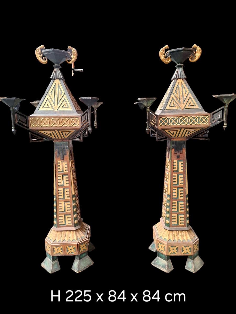 Unique pair of Art-Deco floor lamps 